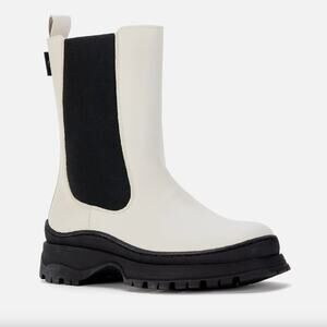 NEW Ted Baker Lilanna Leather Mid Calf Lug Sole Chelsea Boots Cream 38 8